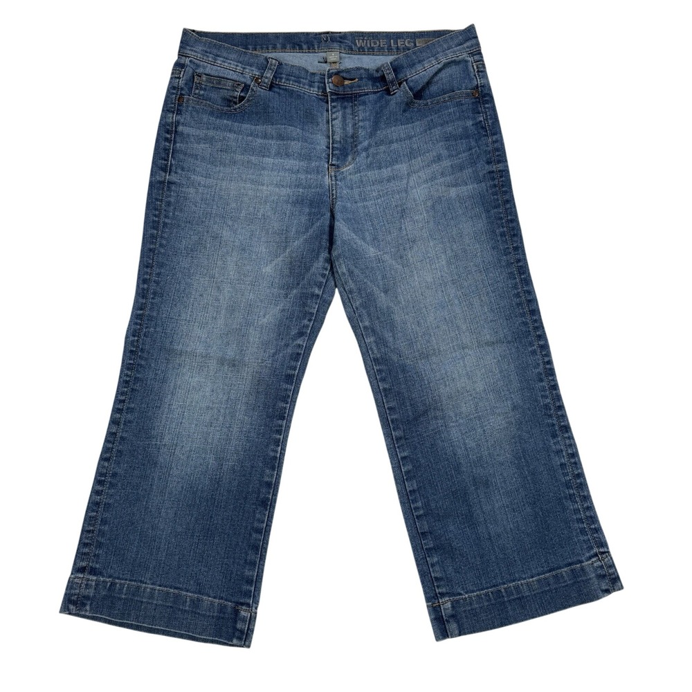 New York & Company Low Rise Wide Leg Crop Jeans Blue Denim Size 8